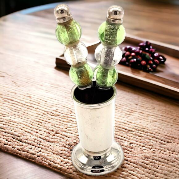 3 Piece Silver Tone Glass Bead Vintage Holiday Appetizer Hummus Cheese Spreader - Picture 1 of 11